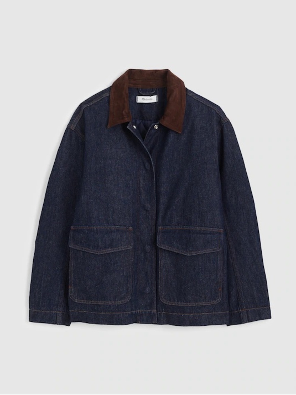 Madewell Denim Chore Jacket Suede Collar in Rinse Wash size medium NEW $228 MSRP - Picture 2 of 12